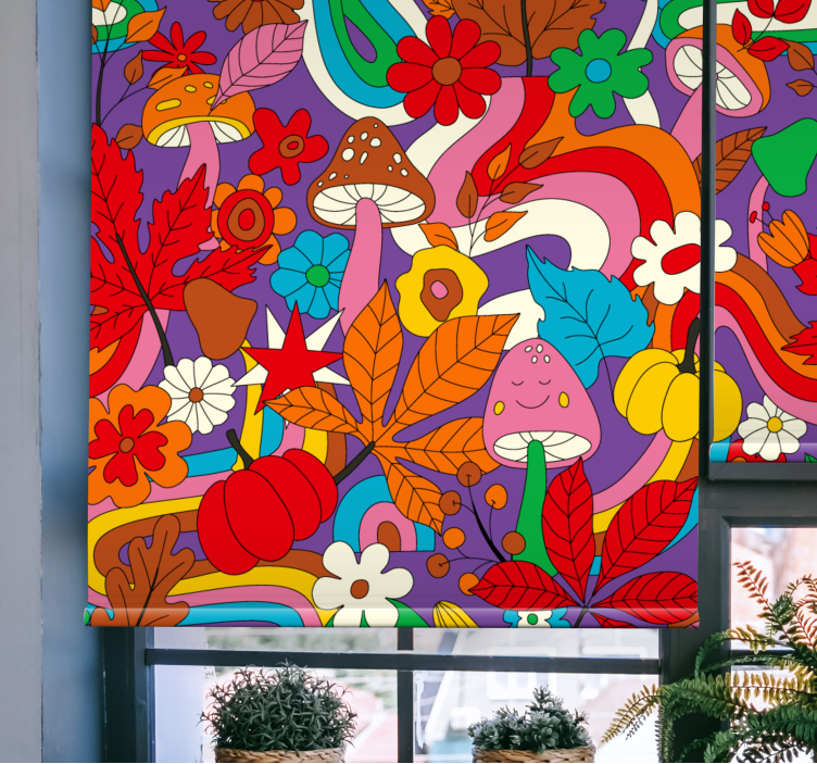 Cortina roller divertida fantasía de hongos coloridos - TenVinilo