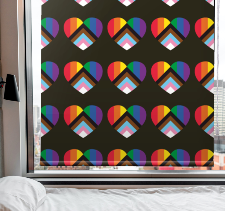 Cortina roller divertida patrón de corazón vibrante - TenVinilo