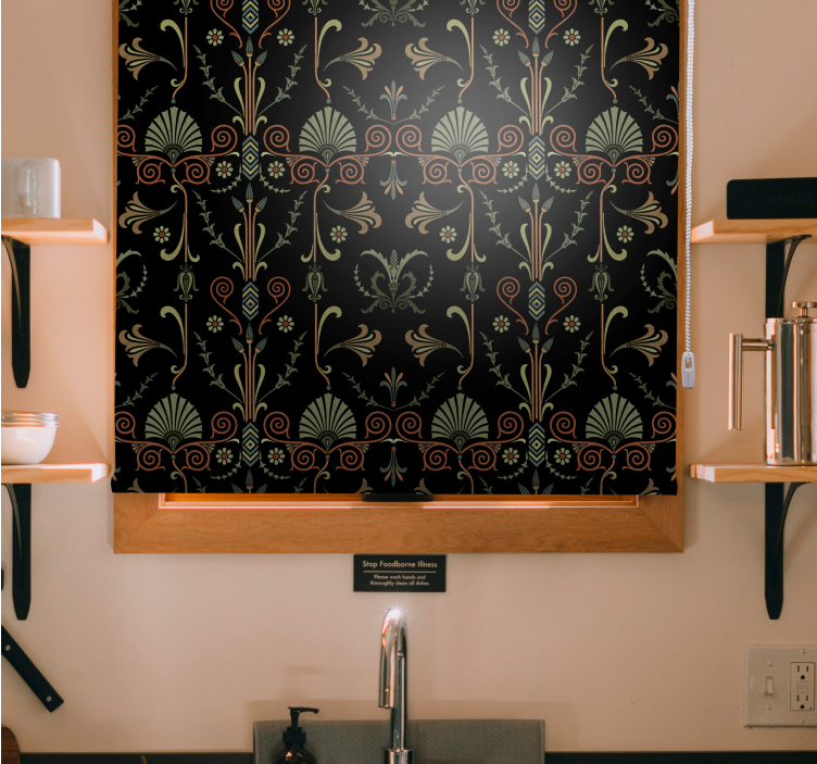 Cortina roller cocina elegantes motivos de follaje - TenVinilo