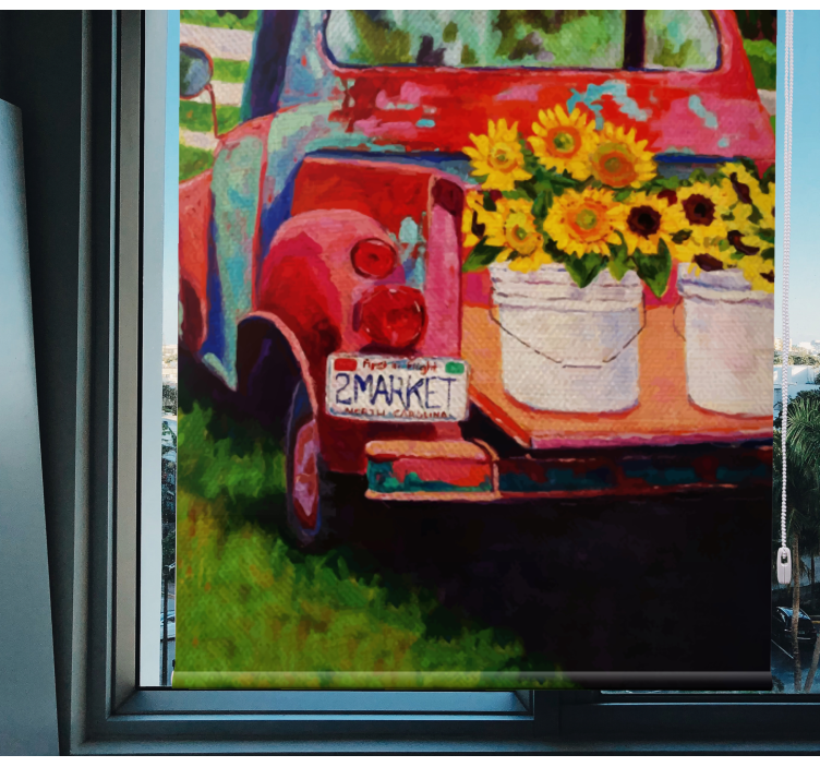 Cortina roller floral ramo de camiones antiguos - TenVinilo