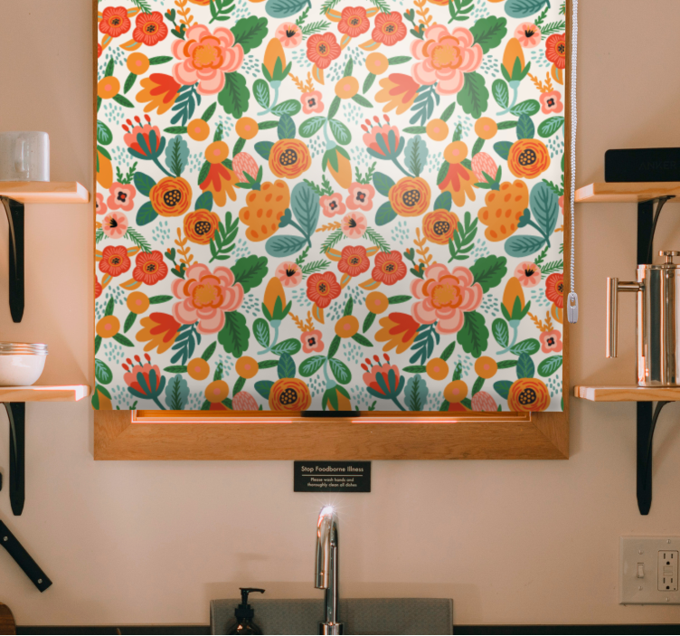 Cortina roller flores diseño de arreglos florales - TenVinilo