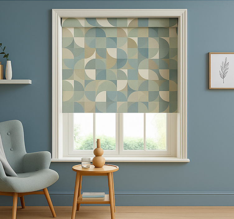 Cortina roller moderno formas abstractas verdes - TenVinilo