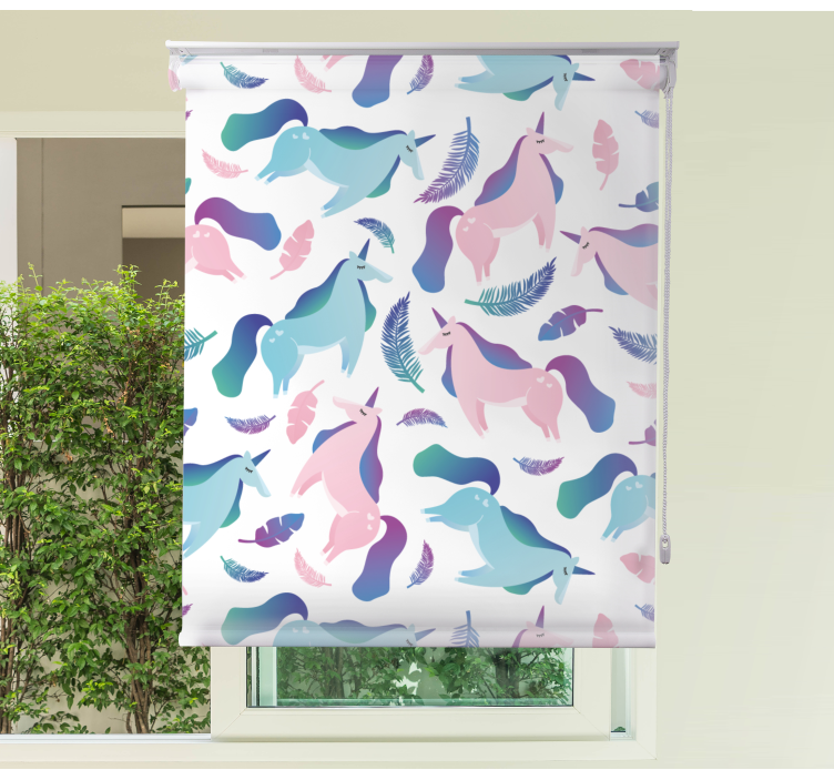 Cortina roller infantil unicornios y plumas - TenVinilo