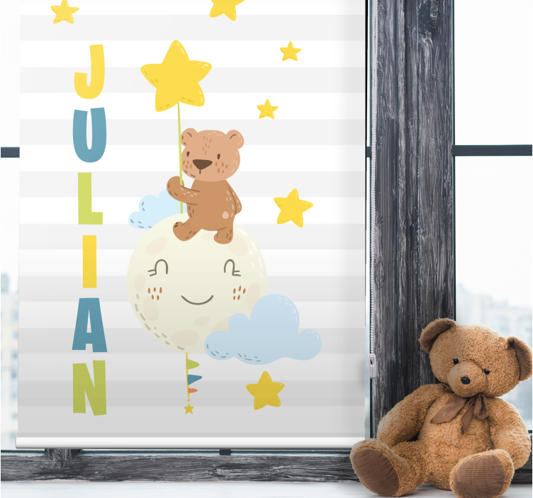 Estor dibujos Osito de peluche marrón con globos y estrellas - TenVinilo