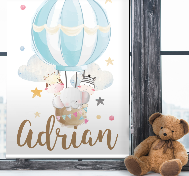 Estor enrollable infantil pastel globo con nombre - TenVinilo