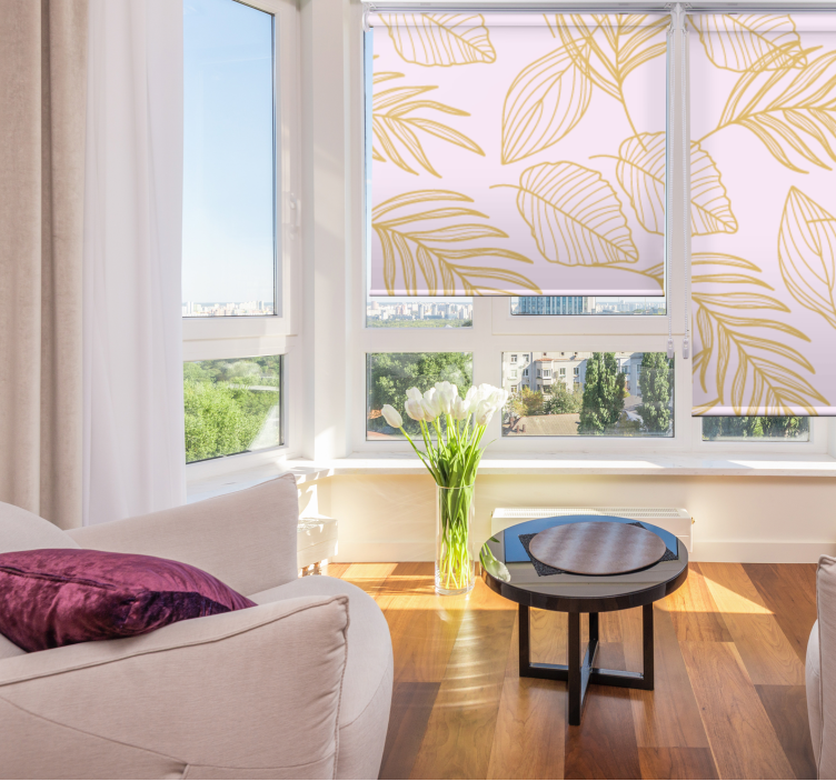 Estor flores Patrón de hojas doradas "boho" - TenVinilo