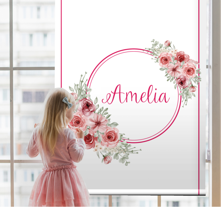 Estor personalizable Circulo rosa con flores y nombre - TenVinilo