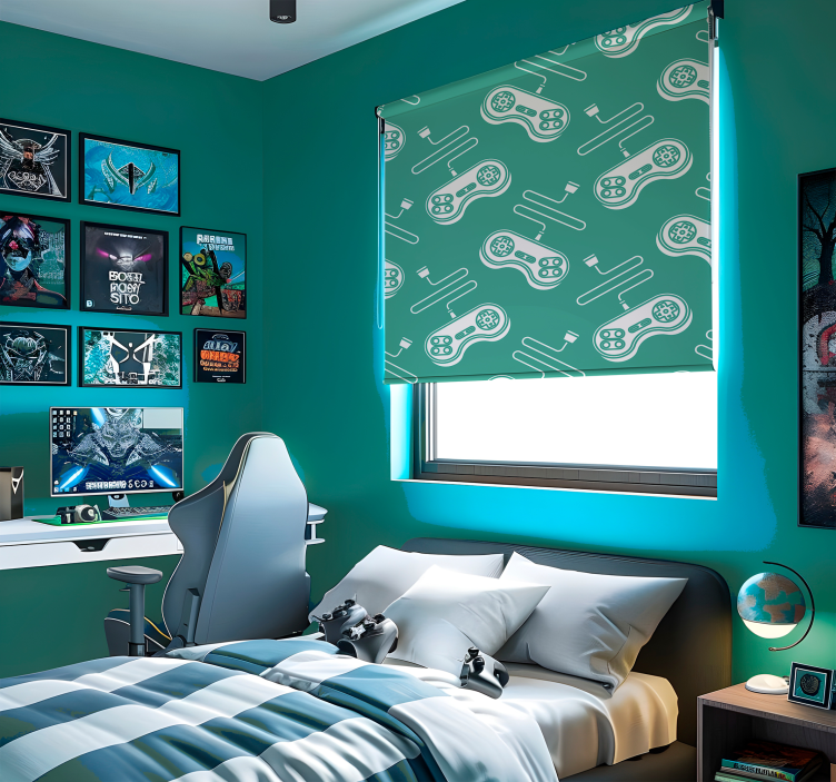 Estor estilo friki patrón de controles retro blanco - TenVinilo