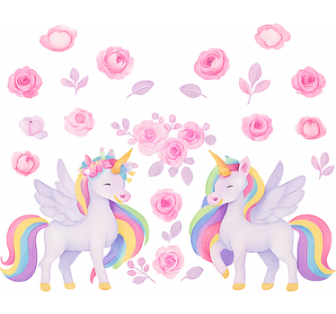Cortina roller infantil unicornio rosa y flores - TenVinilo