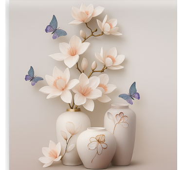 Cortina roller living comedor arte floral en 3d - TenVinilo