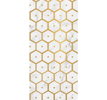 Cortina roller comedor patrón mármol hexagonal dorado - TenVinilo