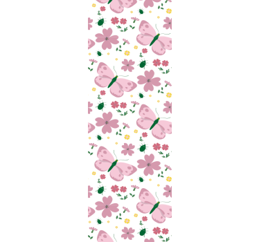 Cortina roller infantil patrón de flores y mariposas rosas - TenVinilo