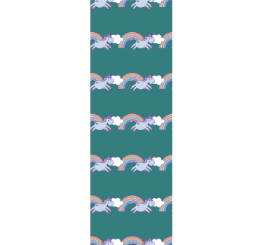 Cortina roller infantil fondo turquesa con unicornios - TenVinilo