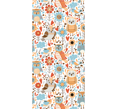 Cortina roller infantil búhos coloridos con flores - TenVinilo