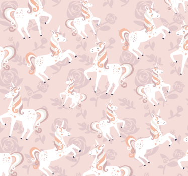 Cortina roller infantil unicornio rosa y alto con flores - TenVinilo