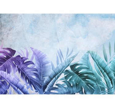 Cortina roller cocina plantas tropicales azules y moradas - TenVinilo