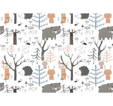 Cortina roller blanca bosque escandinavo con animales - TenVinilo