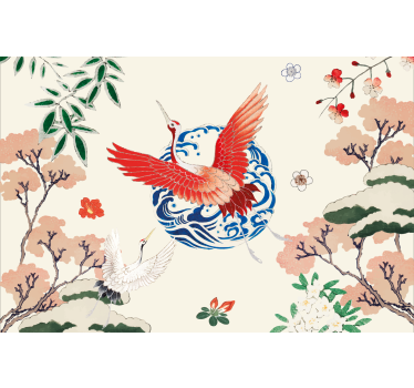 Cortina roller living comedor estilo chinoiserie - TenVinilo