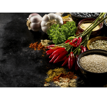 Cortina roller negra cocina con especias - TenVinilo