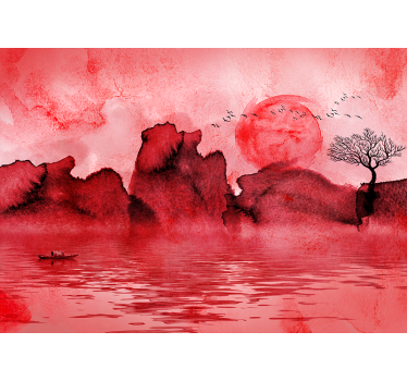 Cortina roller roja paisaje de tinta china - TenVinilo