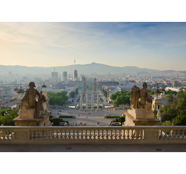 Cortina roller living comedor fotomural barcelona montjuic - TenVinilo