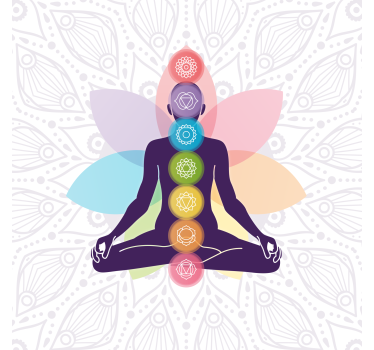 Cortina roller living comedor símbolos de los siete chakras - TenVinilo