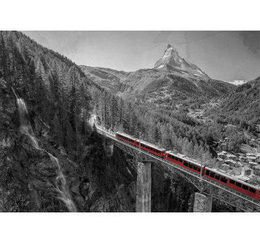Cortina roller living comedor tren rojo en puente - TenVinilo