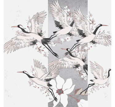Cortina roller living comedor aves orientales artísticas - TenVinilo