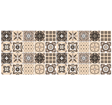 Cortina roller beige con patrón de azulejos geométricos - TenVinilo