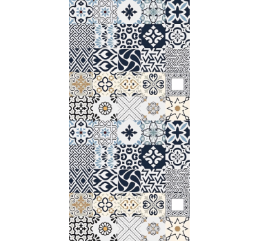 Cortina roller beige azulejos azules - TenVinilo