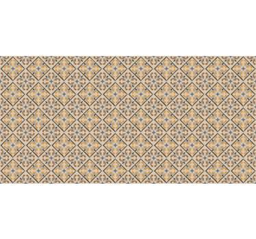 Cortina roller beige con patrón barroco dorado y azul - TenVinilo