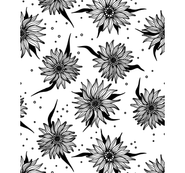 Cortina roller floral girasoles blancos y negros - TenVinilo
