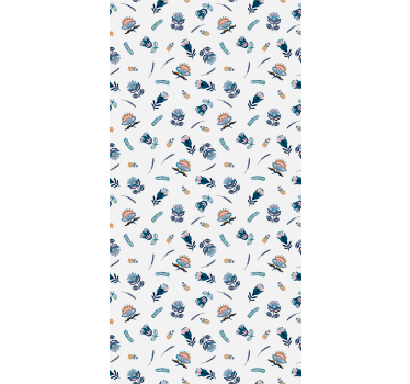 Cortina roller floral motivo de arte popular azul - TenVinilo