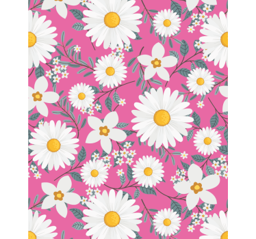Estor estilo floral Margarita flores fondo rosa - TenVinilo