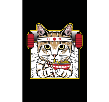 Cortina roller animales gato que come fideos - TenVinilo