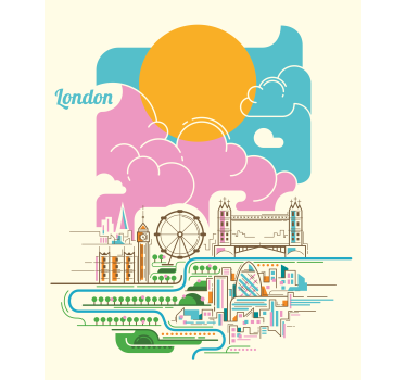 Cortina roller mapamundi vista del horizonte de londres - TenVinilo