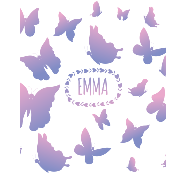 Estor con dibujos mariposas moradas con nombre - TenVinilo