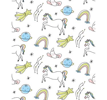 Cortina roller infantil unicornios blancos y estrellas - TenVinilo