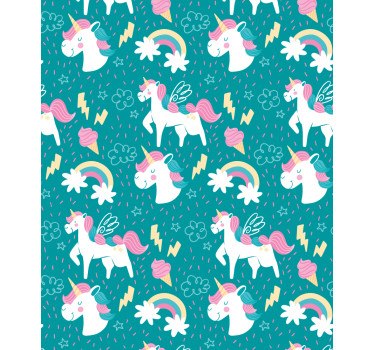 Cortina roller infantil patrón de unicornio azul - TenVinilo