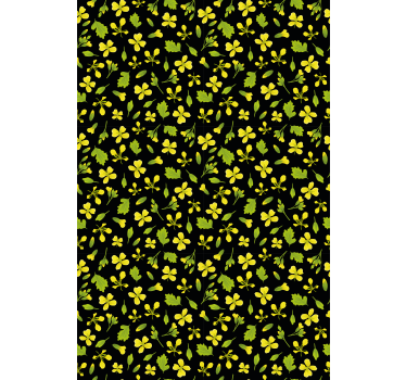 Cortina roller flores patrón amarillo y negro - TenVinilo