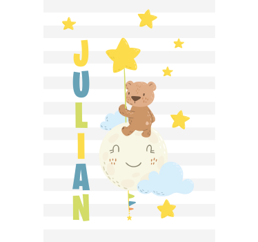 Estor con dibujos Osito de peluche marrón con globos y estrellas - TenVinilo