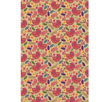 Estor estampado floral patrón pájaros coloridos - TenVinilo