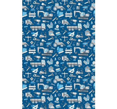 Estor enrollable azul infantil excavadoras blancas - TenVinilo