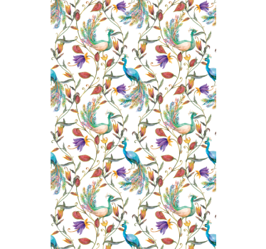 Cortina roller flores elegante pavo real floral - TenVinilo