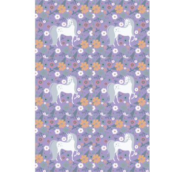 Cortina roller infantil unicornios morados y flores - TenVinilo