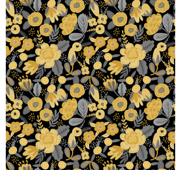Cortina roller floral patrón botánico amarillo - TenVinilo