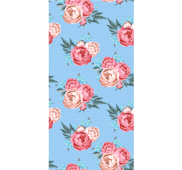 Cortina roller floral rosas rosas azules en flor - TenVinilo