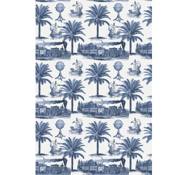 Cortina roller vintage escena de palmera azul - TenVinilo