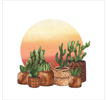 Estor cocina cactus con puesta de sol en círculo - TenVinilo