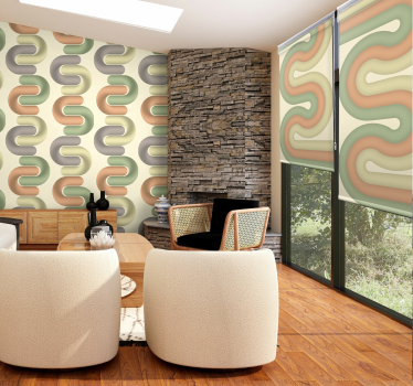 Cortina roller living comedor patrón de línea curva - TenVinilo